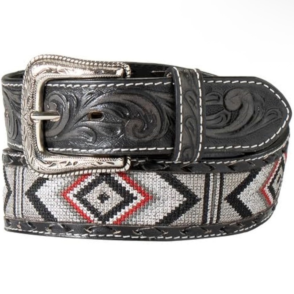 Nocona Black Leather Belt with Silver Details